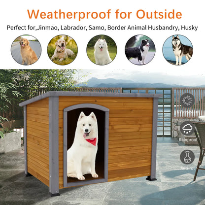 Wooden Dog House, Outdoor and Indoor Kennel with Raised Feet