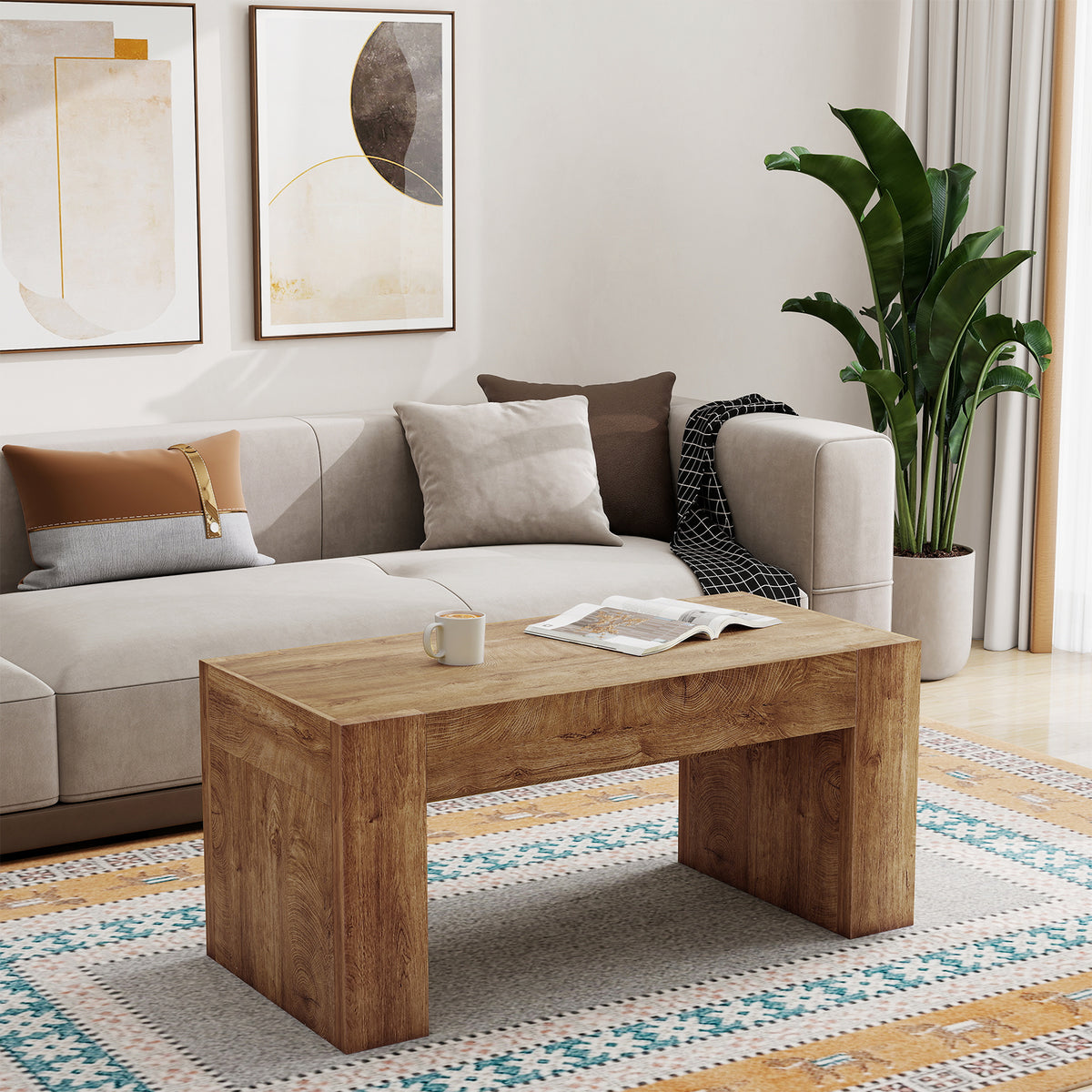 48 inch farmhouse coffee table with hidden drawer