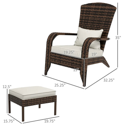 Wicker Adirondack Fire Pit Chair with Ottoman and Cushions, White