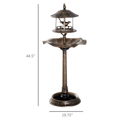 3-in-1 Garden Bird Bath Pedestal with Feeder, Bronze