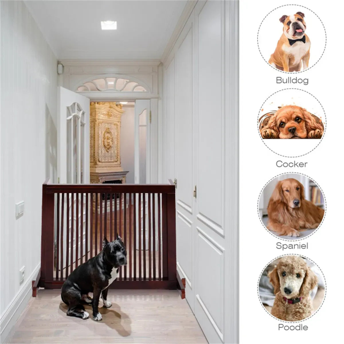 3-Panel Wooden Freestanding Pet Gate, Adjustable Length