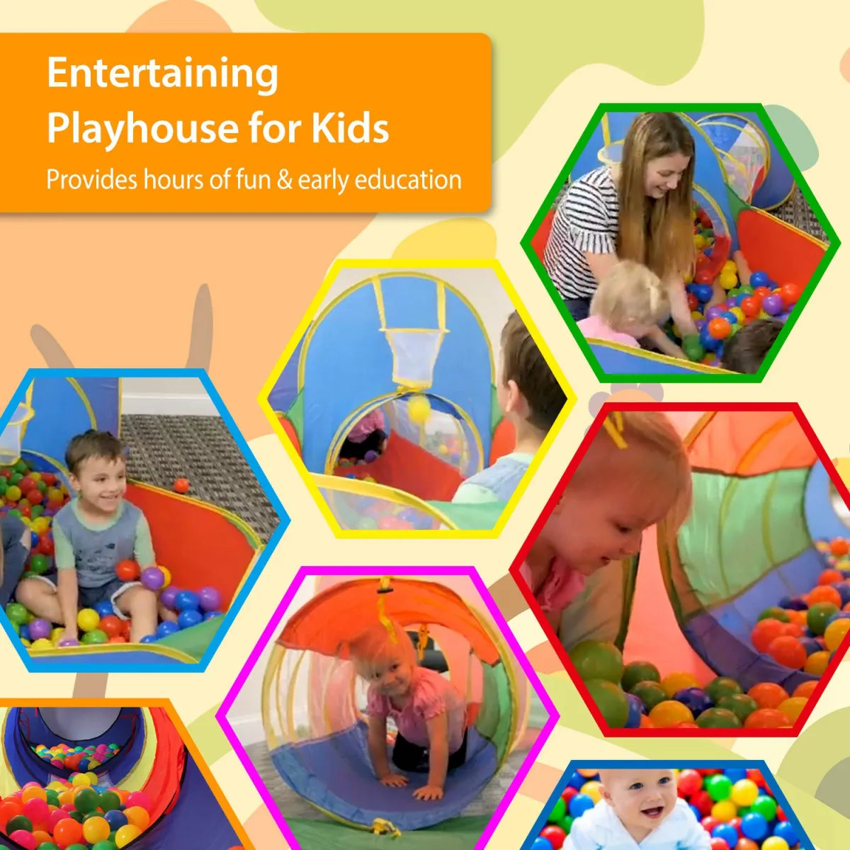 5-Piece Kids Play Tent Set – Ball Pit Playhouse with Crawl Tunnels