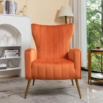 Velvet Wingback Accent Chair with Metal Legs