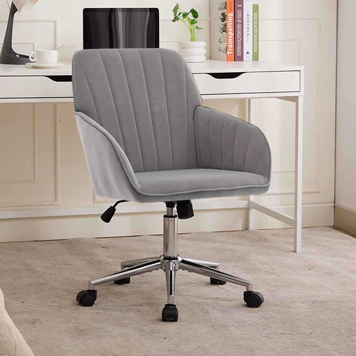 Velvet Swivel Office Chair, Gray