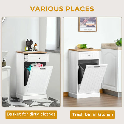 10 Gallon Tilt-Out Trash Cabinet with Storage Drawer, White