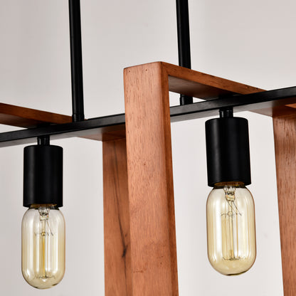 4-light farmhouse rectangular pendant, wood and black
