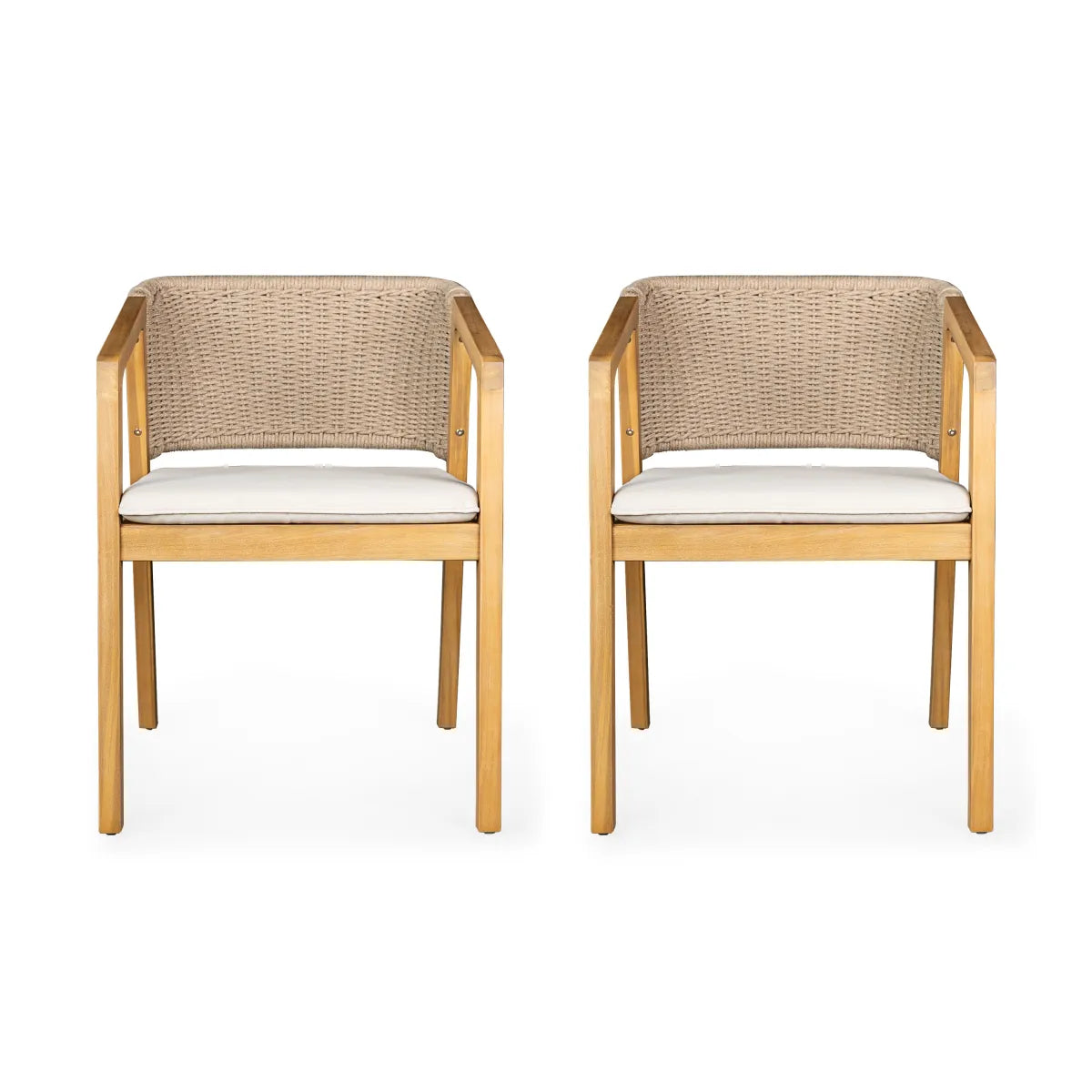 Rattan Wicker Patio Dining Chairs with Cushions, Set of 2, Light Teak