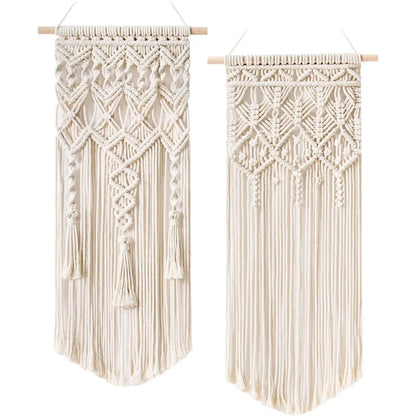 Boho Macrame Wall Hanging Set – Woven Tapestry Decor, Ivory