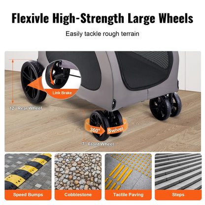 4-Wheel Foldable Pet Stroller – 160 lb Capacity Dog and Cat Carrier