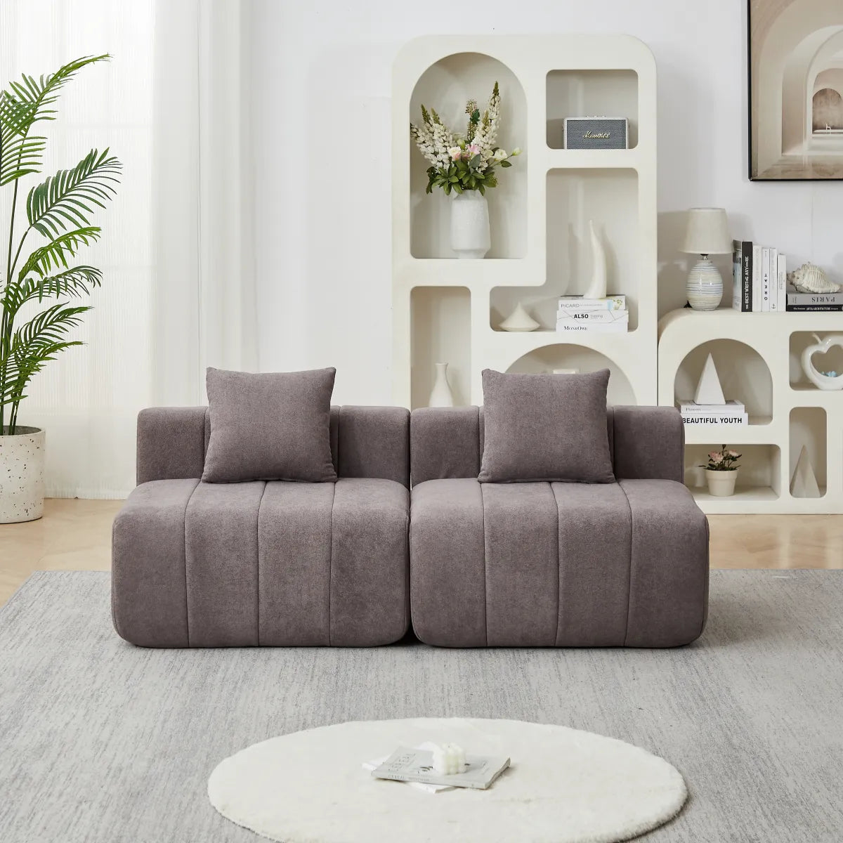 Chenille Modular Sofa Section with Pillows