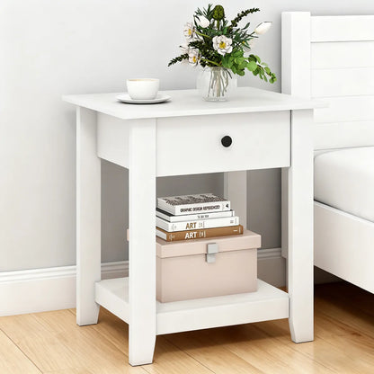 3-Tier Nightstand with Drawer and Open Shelf, Black