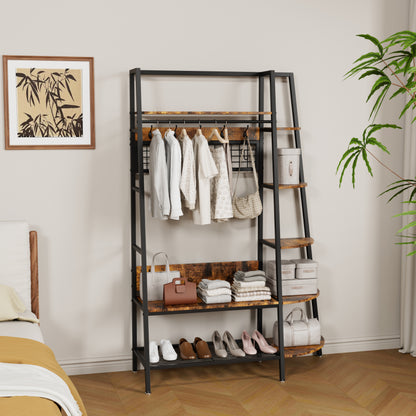 Industrial open coat rack with shelves