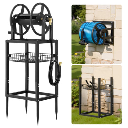 Freestanding Garden Hose Reel – Wall or Ground Mount Hose Holder