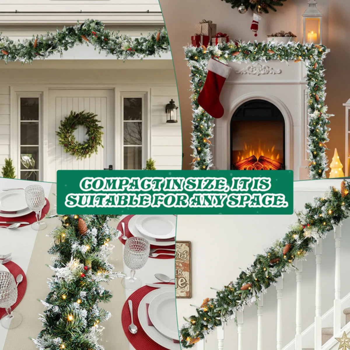 2-Pack 9FT Pre-Lit Snow Flocked Christmas Garland