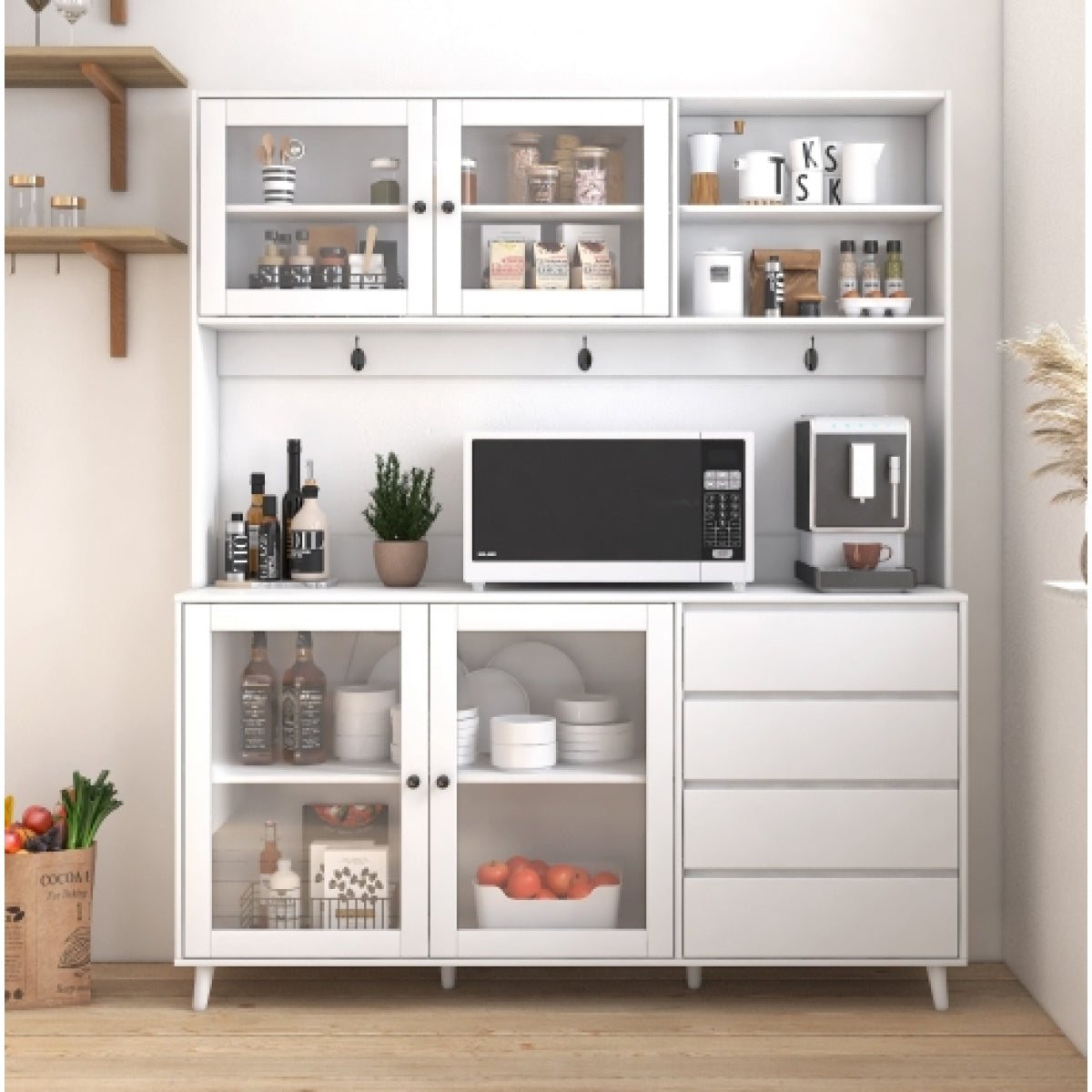 63 Inch Large Kitchen Hutch Cabinet front view