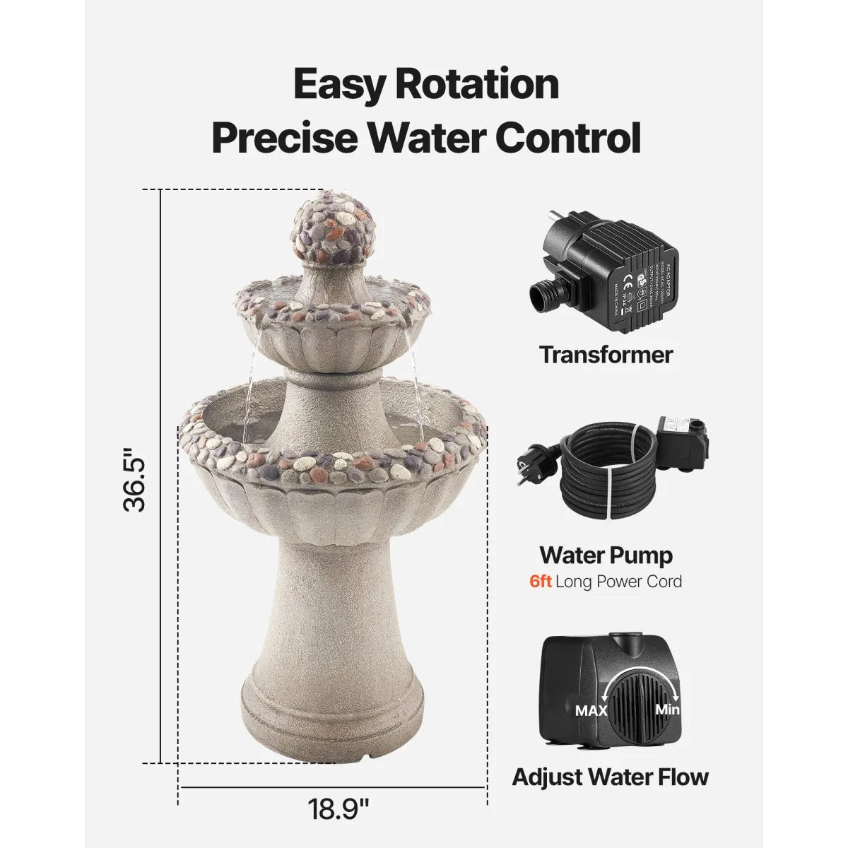 2-Tier Rock Base Outdoor Water Fountain with Cascading Bowls
