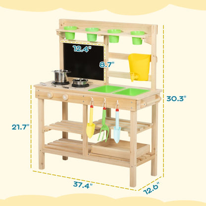 Kids Wooden Mud Kitchen – Outdoor Pretend Play with Garden Tools