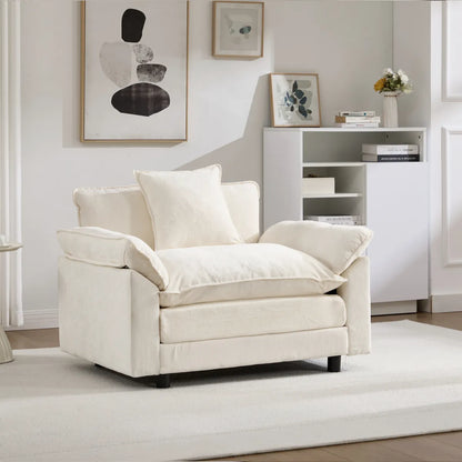 Chenille Club Chair with Ottoman, Beige