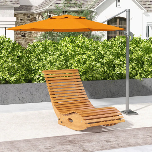 Outdoor Slatted Teak Rocking Chaise Lounger, Wooden Patio Rocker