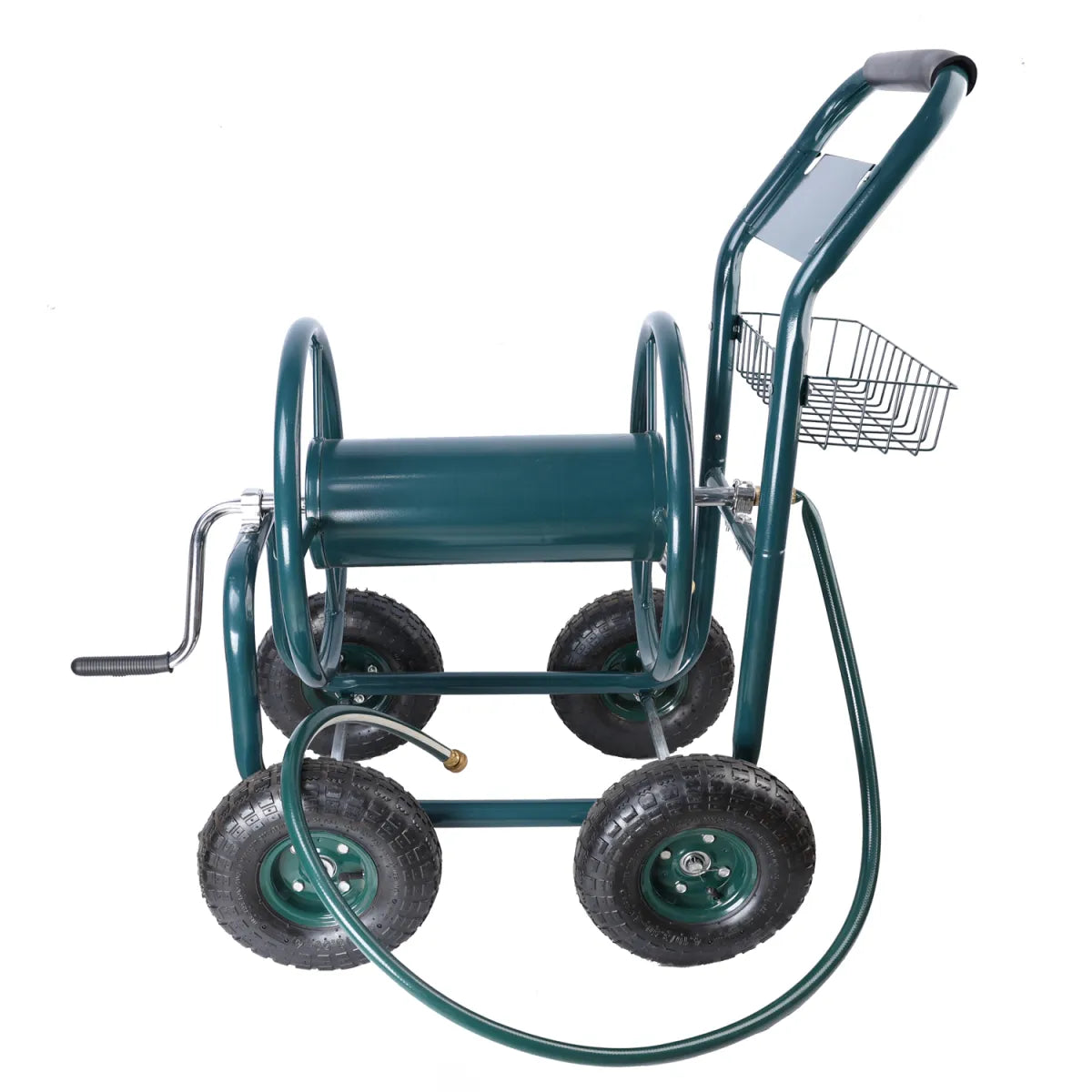 Portable Garden Hose Reel Cart with Storage Basket, Green