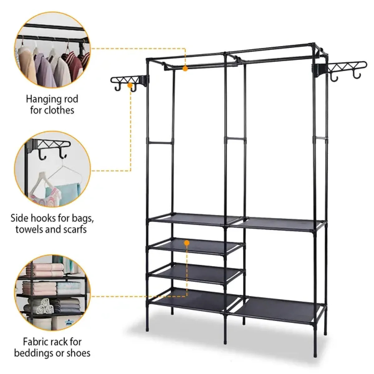 Heavy Duty Metal Garment Rack with Shoe Shelf – Freestanding Clothing Organizer