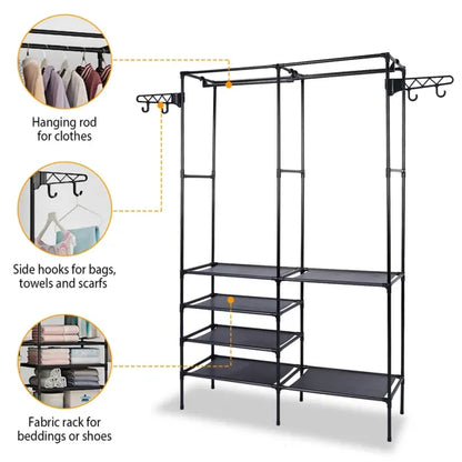 Heavy Duty Metal Garment Rack with Shoe Shelf – Freestanding Clothing Organizer