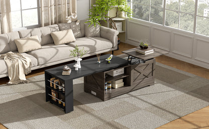 Farmhouse Lift-Top Coffee Table with Barn Doors, Brown/Black – alternate view 1