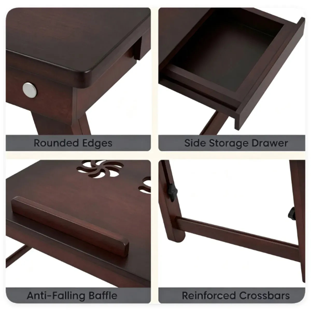Adjustable Bamboo Laptop Bed Tray with Storage Drawer, Brown