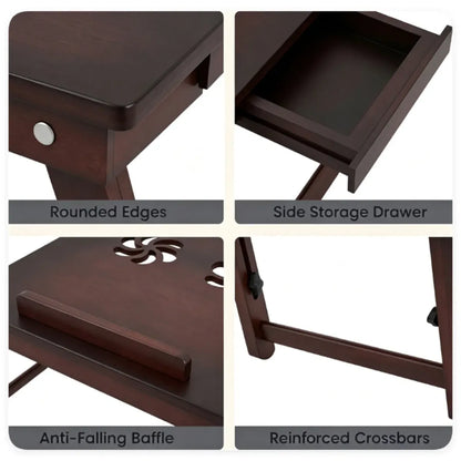 Adjustable Bamboo Laptop Bed Tray with Storage Drawer, Brown
