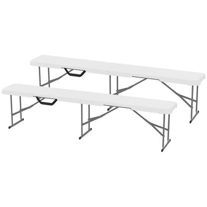 Folding Outdoor Bench Set of 2 – Weatherproof HDPE Camping & Garden Benches, White – view 2