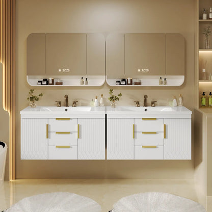 Wall-Mounted Floating Bathroom Vanity Cabinet, White