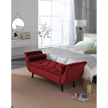 Vintage Tufted Long Bench, Velvet Upholstered Storage Ottoman