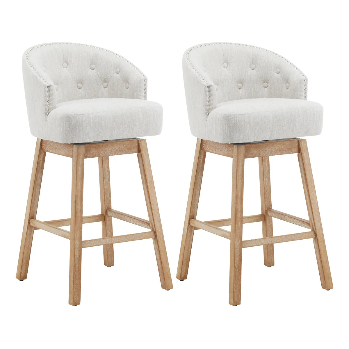 Set of 2 Upholstered Swivel Counter Stools with Backrest, Natural Beige