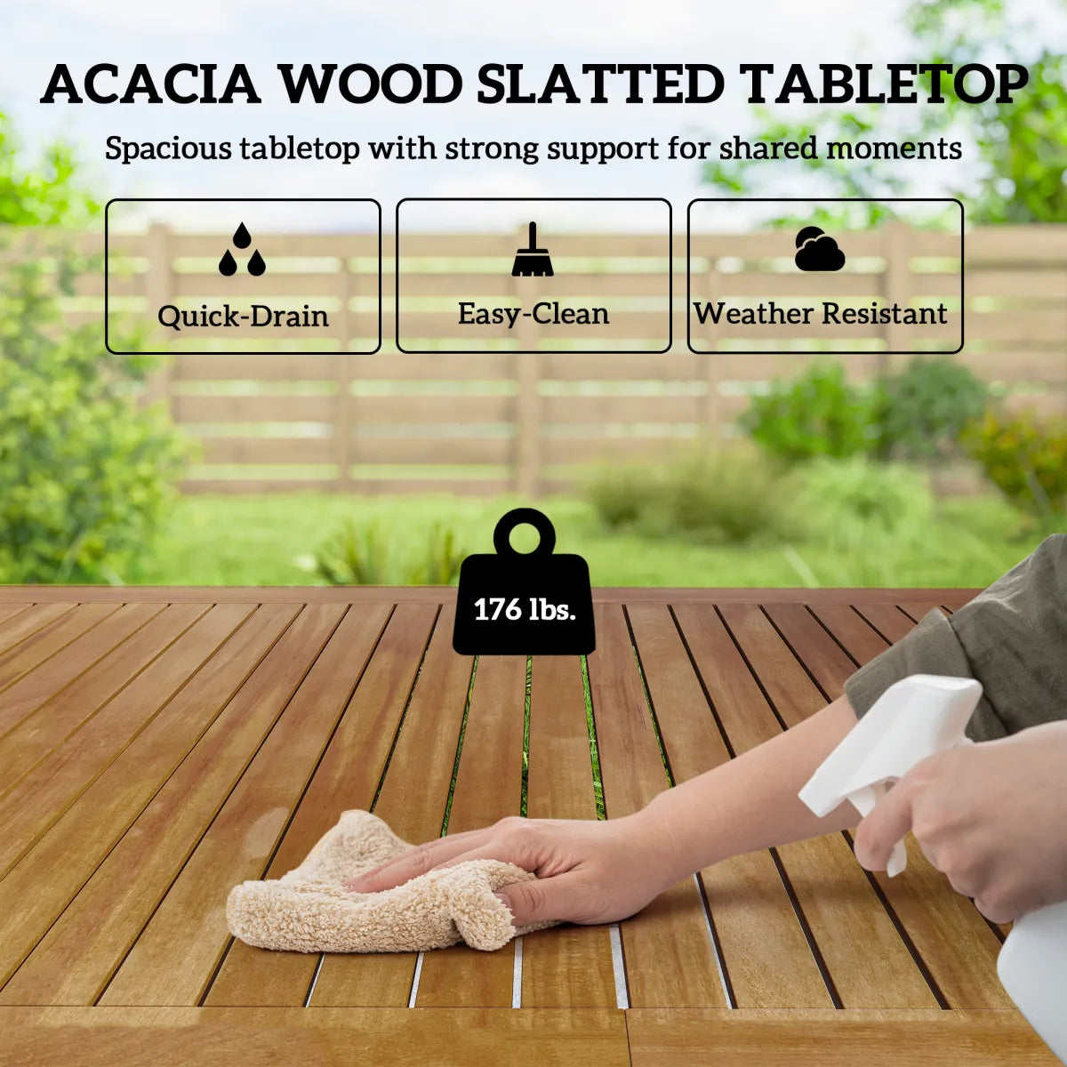 5-Piece Acacia Wood Outdoor Dining Set for 4 with Rectangular Table and Stackable Chairs