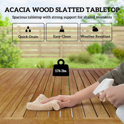 5-Piece Acacia Wood Outdoor Dining Set for 4 with Rectangular Table and Stackable Chairs