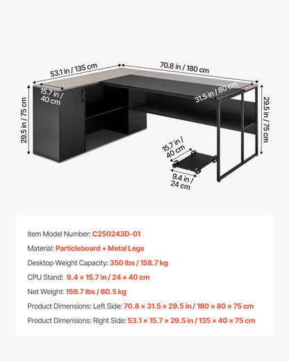 L-shaped executive desk with CPU stand