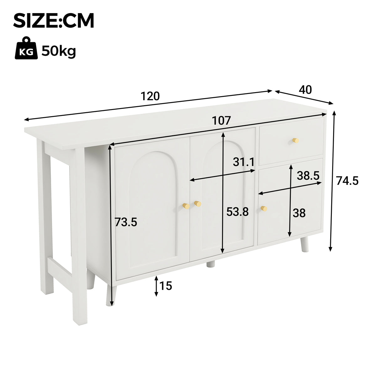 2-in-1 swivel desk and sideboard, white