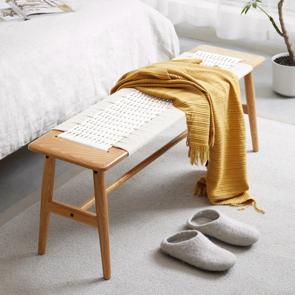 Wood Dining Bench, White