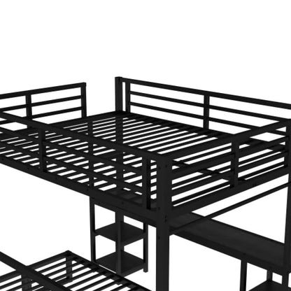 Queen Over Twin XL Metal Bunk Bed – Loft Bed with Desk, Shelves & Fold-Out Sofa, Black – view 7