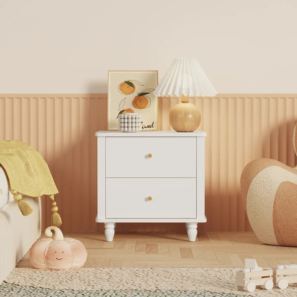 Modern 2-Drawer Nightstand with Round Knobs, White