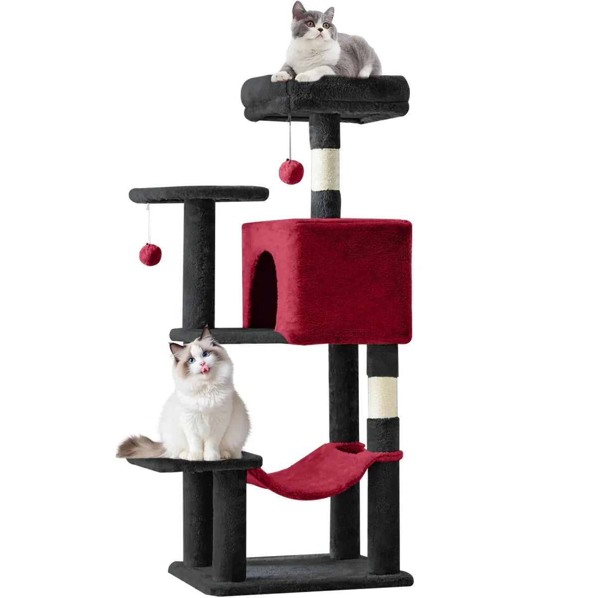 44" Cat Tree Tower with Sisal Scratching Posts, Hammock and Extended Platform, Beige