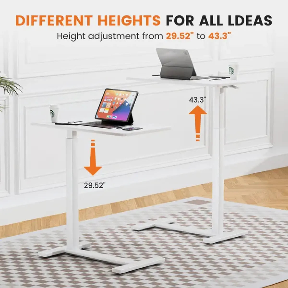 Rolling Height-Adjustable Mobile Laptop Desk, Brown