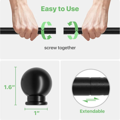 Adjustable Curtain Rod Set – Black Metal Drapery Rod with Brackets