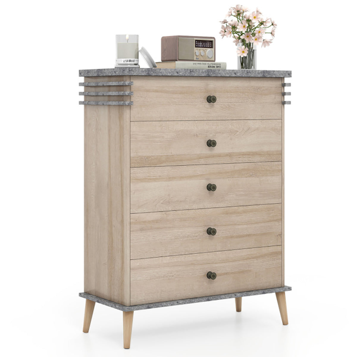 5-Drawer Farmhouse Dresser – Wood & Metal, Tall Bedroom Storage – view 2