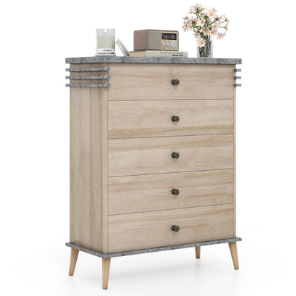 5-Drawer Farmhouse Dresser – Wood & Metal, Tall Bedroom Storage – view 2