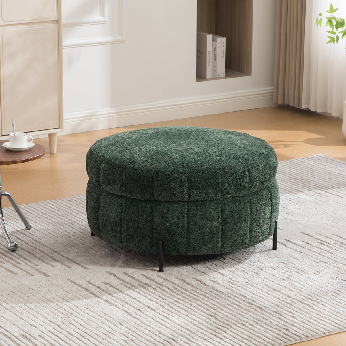Round Storage Ottoman with Reversible Lid, Green