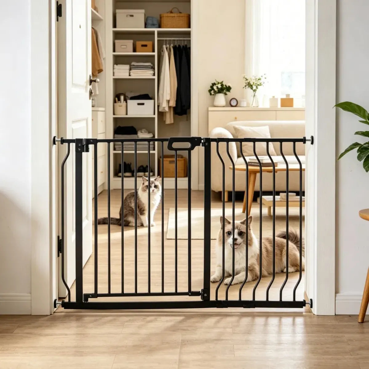 Swing-Open Metal Pet Gate for Hallways and Stairs, Adjustable Width