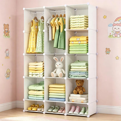3-Cube Modular Kids Closet with Hanging Rods, Tool-Free Assembly, White