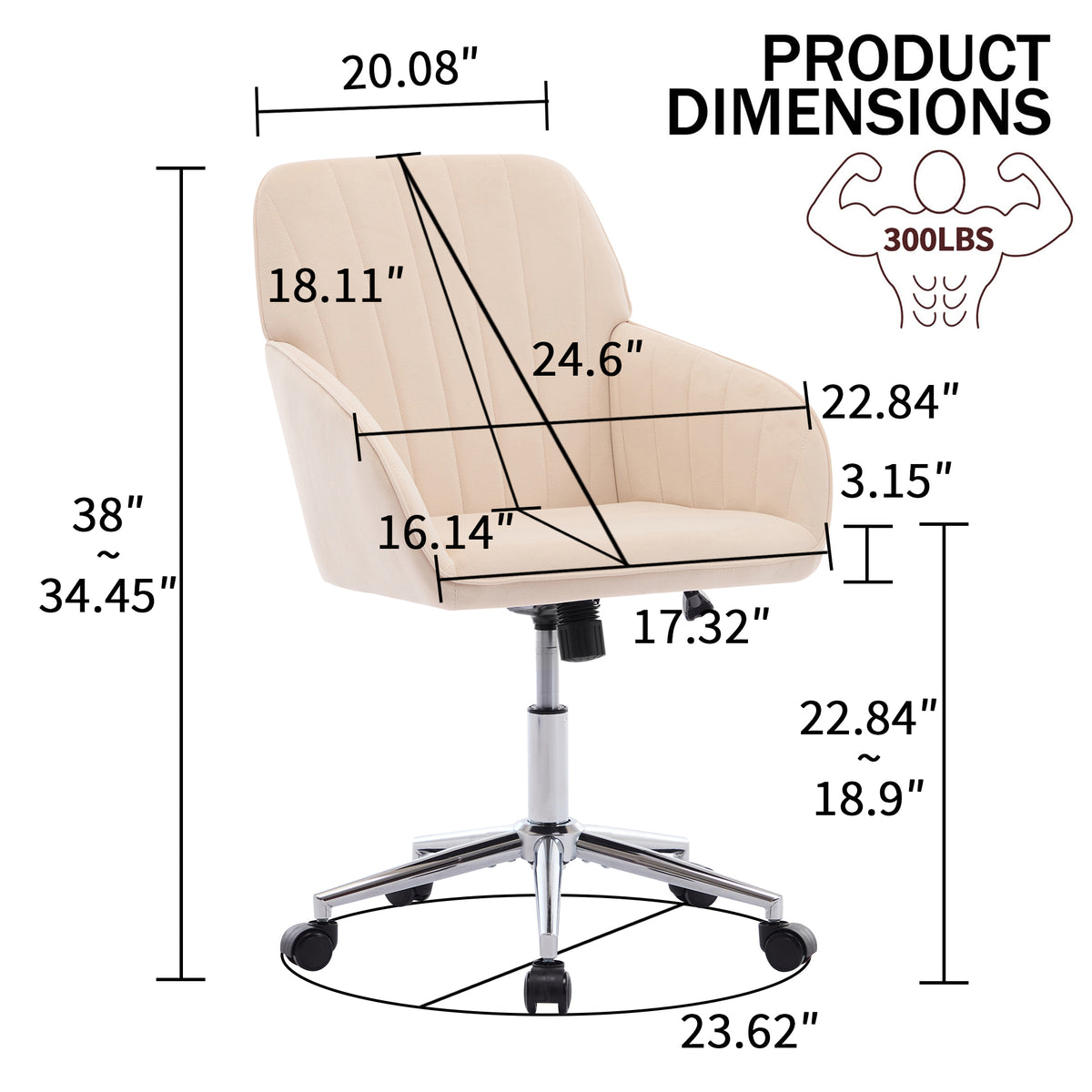Velvet Swivel Office Chair, Khaki – alternate view 4