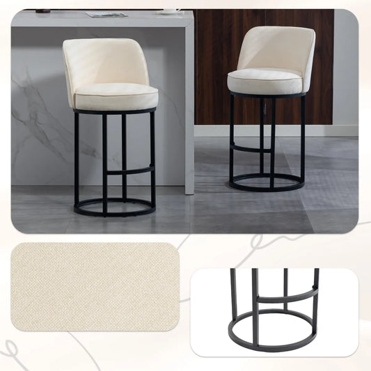 Counter Height Bar Stools, Set of 2 Modern Barrel Stools with Backrest
